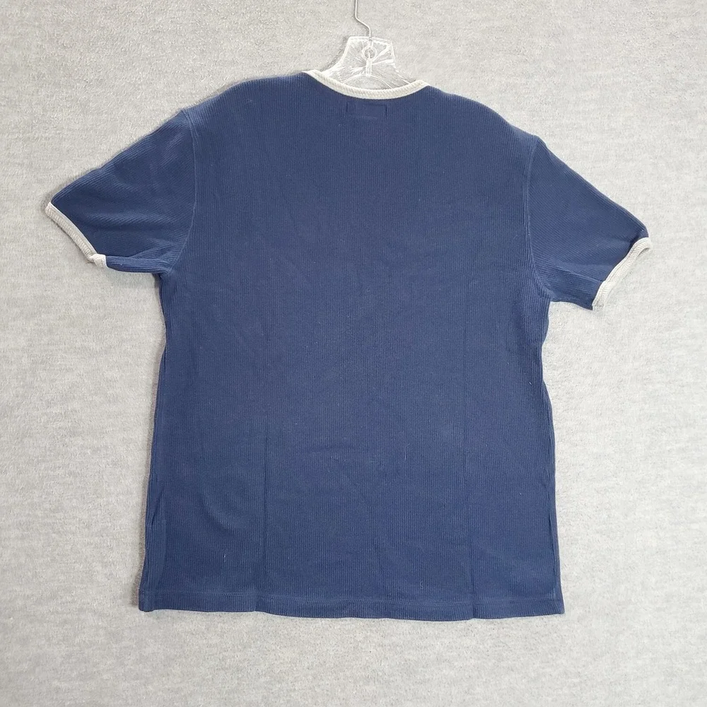 VINTAGE Guess Boys T-Shirt 2XL Blue Ringer Waffle Knit Logo Embroidered Peru 90s
